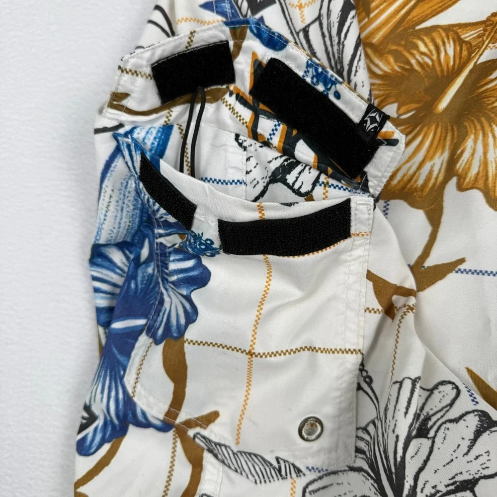 Rusty Board Shorts Mens 32 Y2K Hawaiian Floral Hibiscus Print Surf Swim Trunks